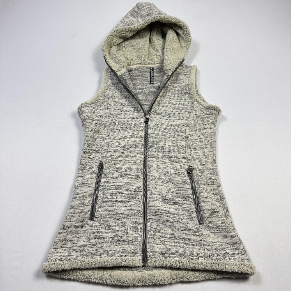 Kuhl Vest Womens XS Gray Sherpa Fleece Hooded Full Zip Knit Style 4211 Outdoor